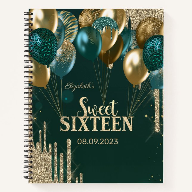 Cuaderno Purpurina de oro gotea globos Dulce verde 16 (Anverso)