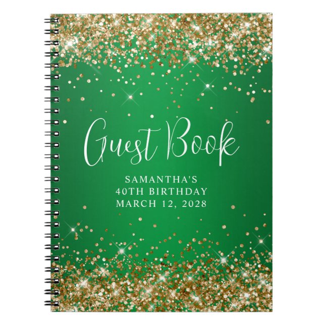 Cuaderno Purpurina de Oro Green Ombre 40 Aniversario Invita (Frente)