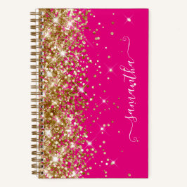 Cuaderno Purpurina de oro Hot Pink Modern Girly Signature