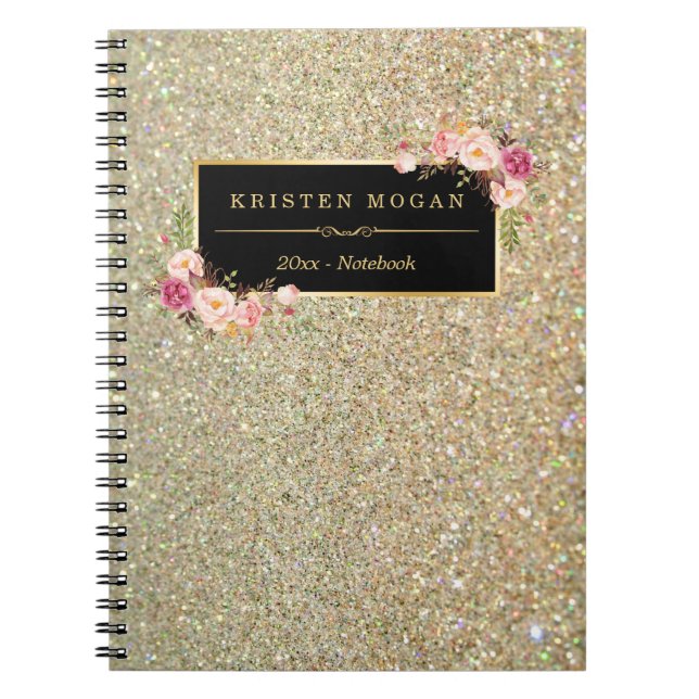 Cuaderno Purpurina de oro moderno esparce Girly Floral (Frente)