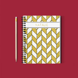 Cuaderno Purpurina de oro moderno Herringbone Chevron