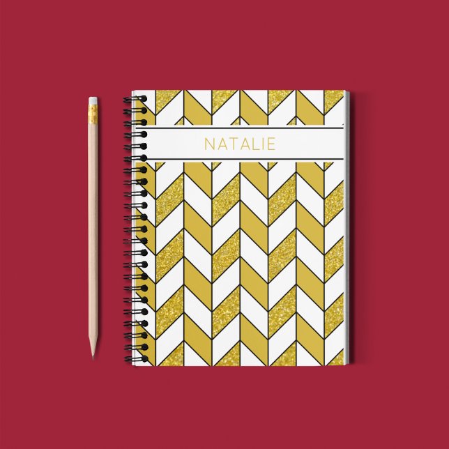 Cuaderno Purpurina de oro moderno Herringbone Chevron (Subido por el creador)