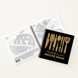 Cuaderno Purpurina de oro negro cocina receta de utensilios
