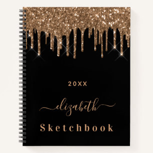 Cuaderno Purpurina de oro negro de Sketchbook gotea nombre 