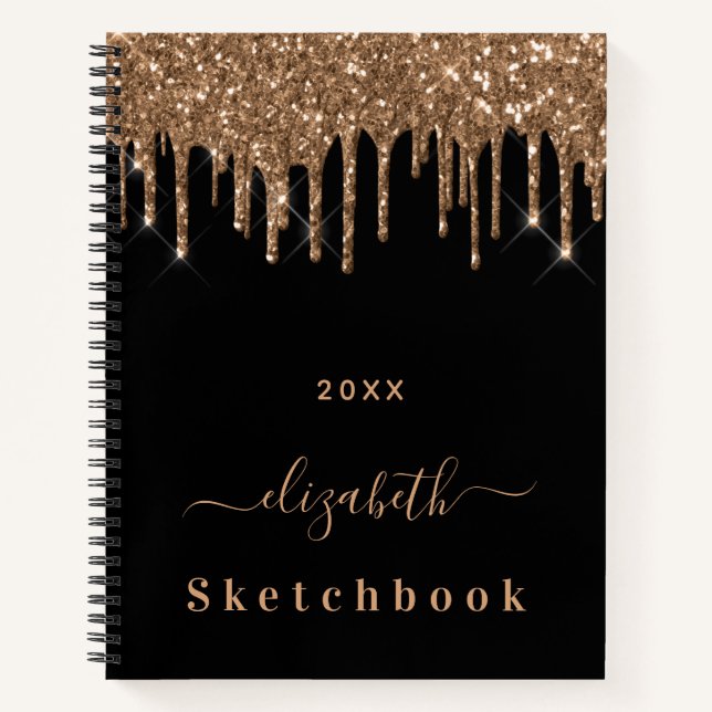 Cuaderno Purpurina de oro negro de Sketchbook gotea nombre  (Anverso)