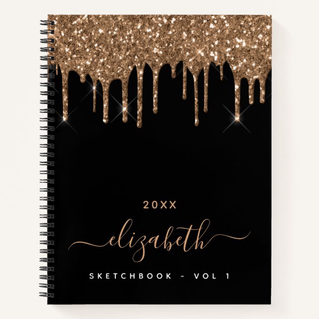 Cuaderno Purpurina de oro negro de Sketchbook gotea nombre  (Anverso)