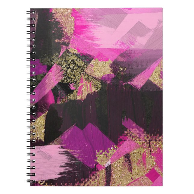 Cuaderno Purpurina de oro negro rosado cepillo moderno Glam (Frente)