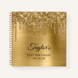 Cuaderno Purpurina de oro perfora metal 21º cumpleaños