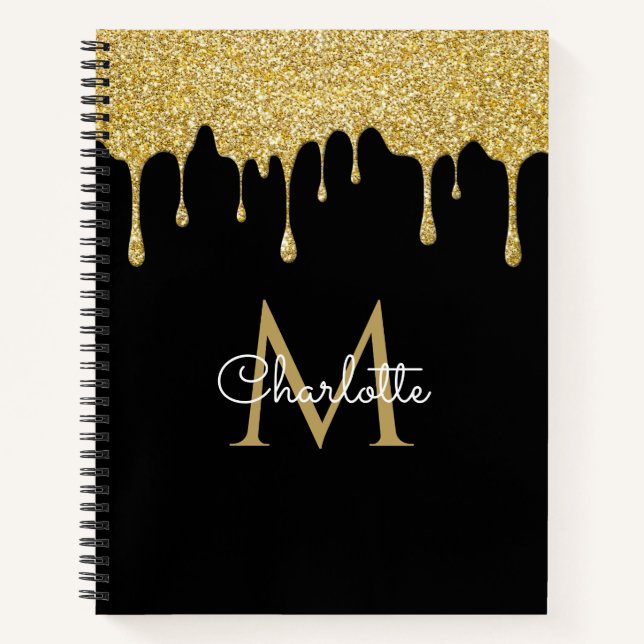 Cuaderno Purpurina de oro perfora monograma elegante guión  (Anverso)