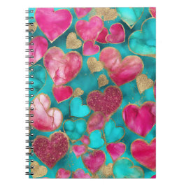 Cuaderno Purpurina de oro rosa lindo Valentine Love Hearts