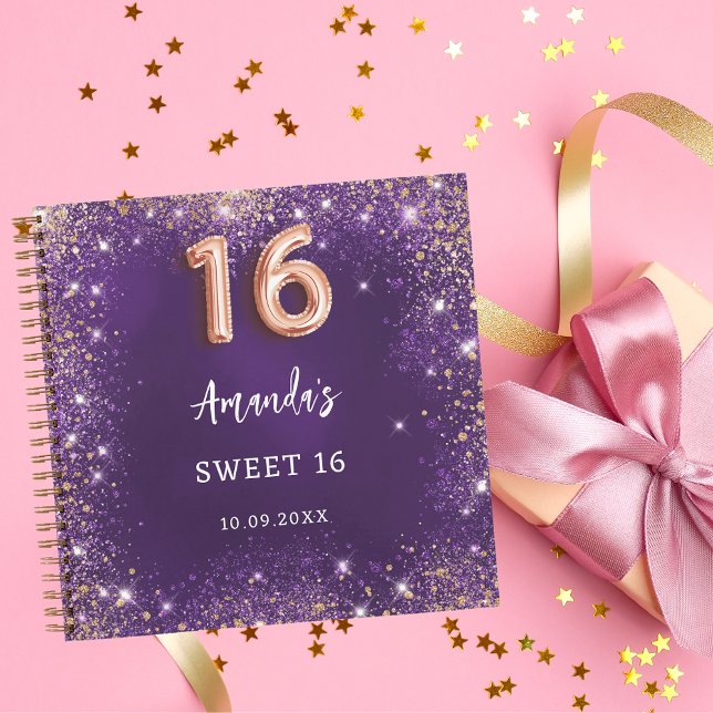 Cuaderno Purpurina de oro rosa morado Sweet 16 (Subido por el creador)