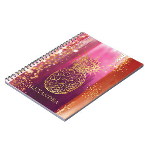 Cuaderno Purpurina de oro rosa piña personalizada