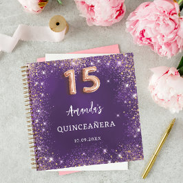 Cuaderno Purpurina de oro rosa púrpura Quinceanera