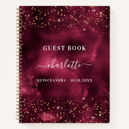 Cuaderno Purpurina de oro rosa Quinceanera burgundy