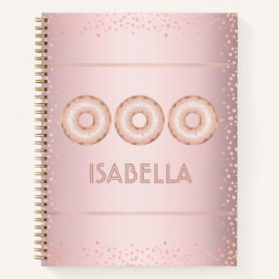 Cuaderno Purpurina de oro rosa rosa rosa donuts nombre niñi