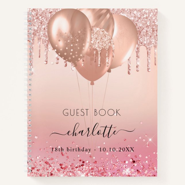 Cuaderno Purpurina de oro rosa rosa rosado de cumpleaños de (Anverso)