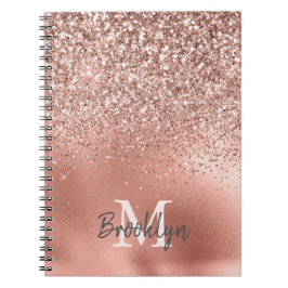 Cuaderno Purpurina de oro rosa rosado Confetti Monograma in