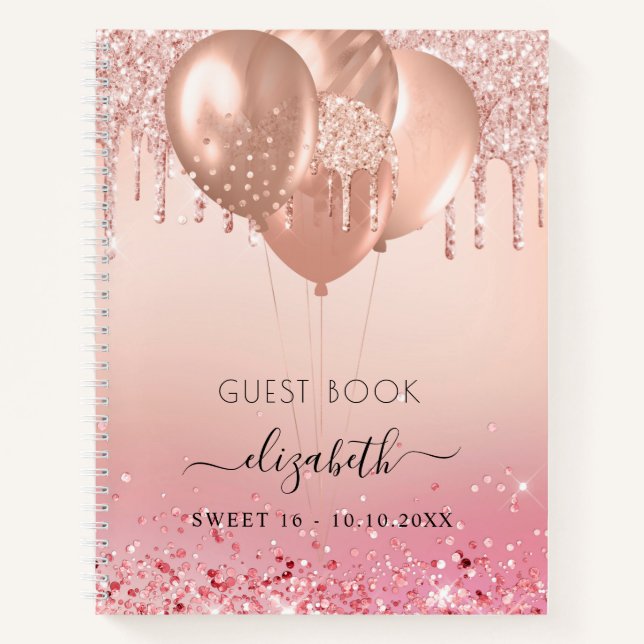 Cuaderno Purpurina de oro rosa rosado Sweet 16 (Anverso)