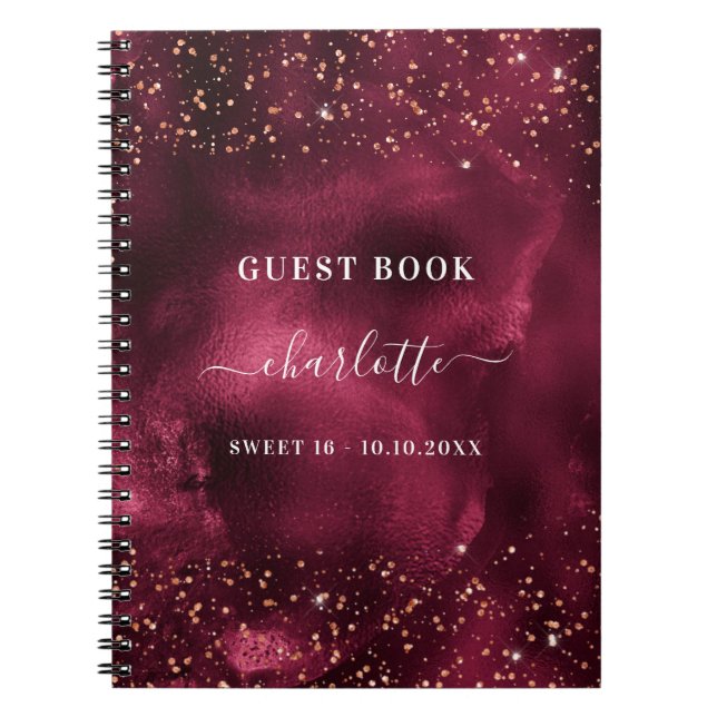 Cuaderno Purpurina de oro rosa Sweet 16 burgundy (Frente)