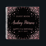 Cuaderno Purpurina de Oro Sparkle Rosa 21st Birthday Guest<br><div class="desc">Moderno y elegante Sparkle Rosa Oro Purpurina Negro 21 (o cualquier edad) Personalizado Monograma de cumpleaños Libro de Invitado Personalizado. Este diseño femenino de fiesta Girly Adulto Birhday presenta una elegante escritura caligráfica con letras a mano y un marco rosa purpurina de diamantes de oro sobre fondo negro. Ideal para...</div>