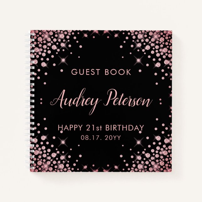 Cuaderno Purpurina de Oro Sparkle Rosa 21st Birthday Guest  (Anverso)