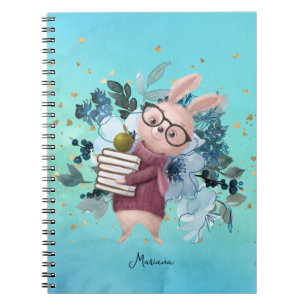 Cuaderno Purpurina de oro y profesor de Flor Azul acuarela