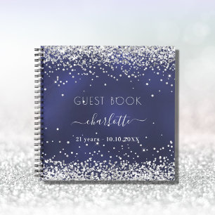 Cuaderno Purpurina de plata azul marino de cumpleaños de li