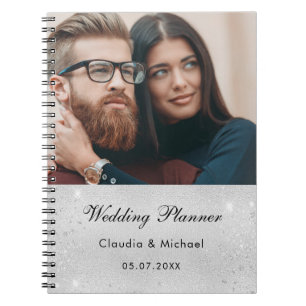 Cuaderno purpurina  de plata boda