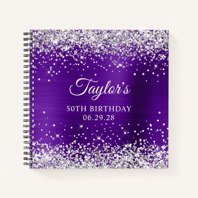 Cuaderno Purpurina de Plata Indigo Purple 50th Birthday Gue (Anverso)