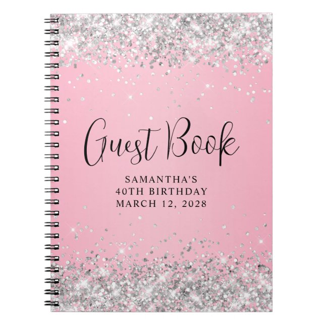 Cuaderno Purpurina de Plata Ombre Rosa 40 Aniversario Invit (Frente)