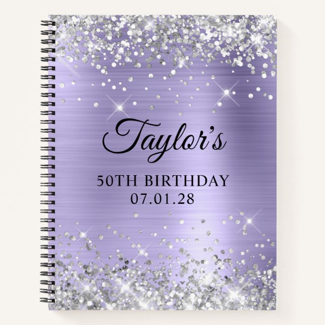 Cuaderno Purpurina de plata Pale Lavender 50 cumpleaños Inv (Anverso)