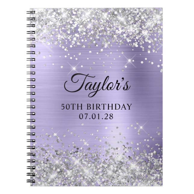Cuaderno Purpurina de plata Pale Lavender 50 cumpleaños Inv (Frente)