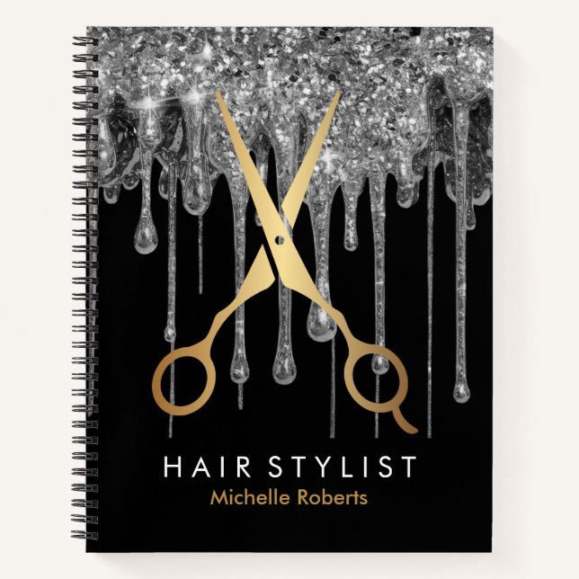 Cuaderno Purpurina de plata personalizada de moda Hairstyli (Anverso)