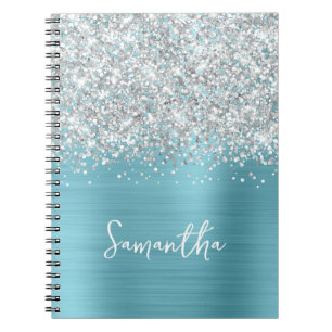 Cuaderno Purpurina de plata Robin Egg Blue Glam Script Name