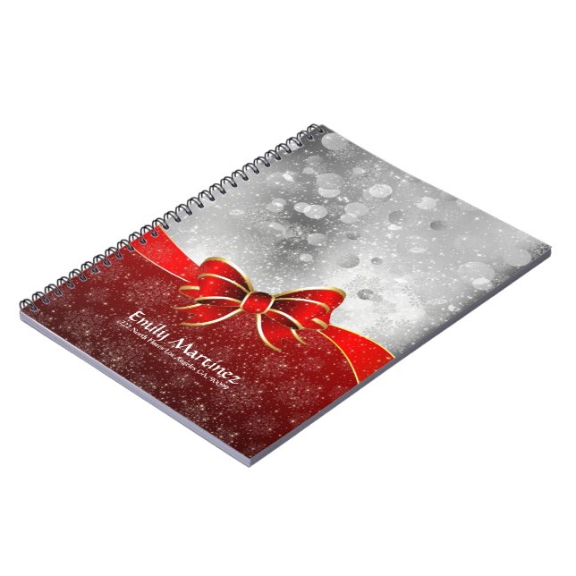 Cuaderno Purpurina De Plata Y Navidades Rojos Parkles Bow (Lado Izquierdo)