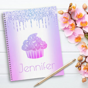Cuaderno Purpurina de quequitos morados gotea nombre modern