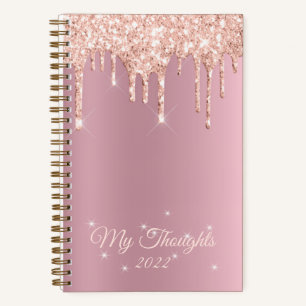Cuaderno Purpurina de Rubor Rosa Rosa Gold Drip Personaliza