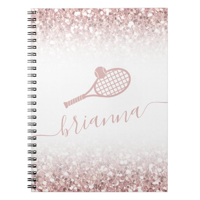 Cuaderno Purpurina de tenis Rosa Personalizado (Frente)
