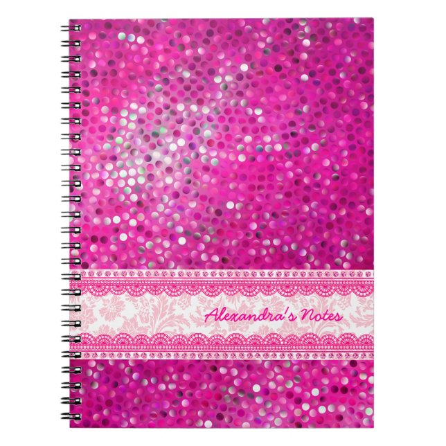 Cuaderno Purpurina de tonos rosados calientes Textura-Monog (Frente)