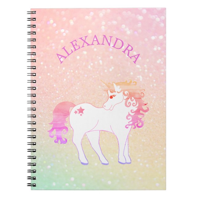 Cuaderno Purpurina de Unicornio Rosa Bonito Personalizado (Frente)