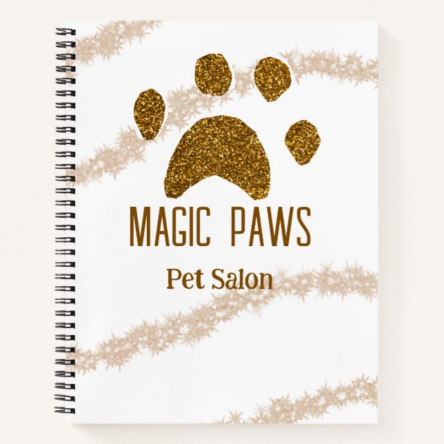 Cuaderno Purpurina dorado paws mascota salon añadir nombre  (Anverso)