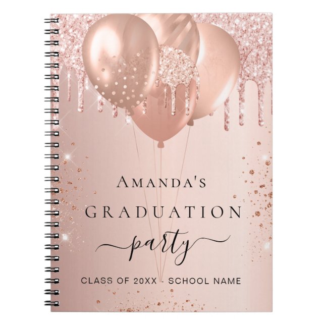 Cuaderno Purpurina dorado rosa de graduación de libros de i (Frente)