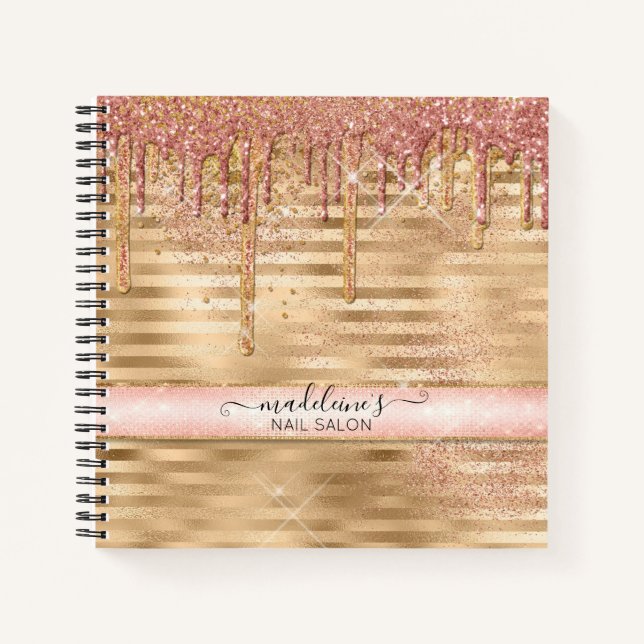 Cuaderno Purpurina Dris Girly Rosa Gold Sparkle Script Nomb (Anverso)