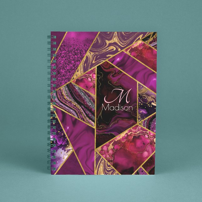 Cuaderno Purpurina elegante dorado rosa morado  giratorio (Subido por el creador)
