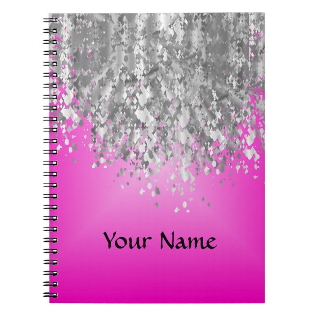 Cuaderno Purpurina falso y rosa caliente (Frente)