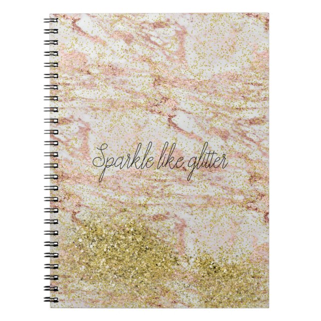 Cuaderno Purpurina Faux de Confetti de oro de mármol rosa (Frente)