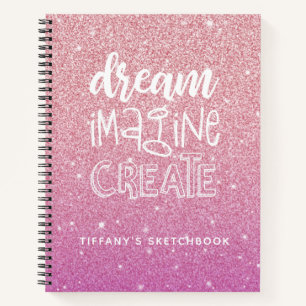 Cuaderno Purpurina Girly Pink Artist Sketchbook con nombre