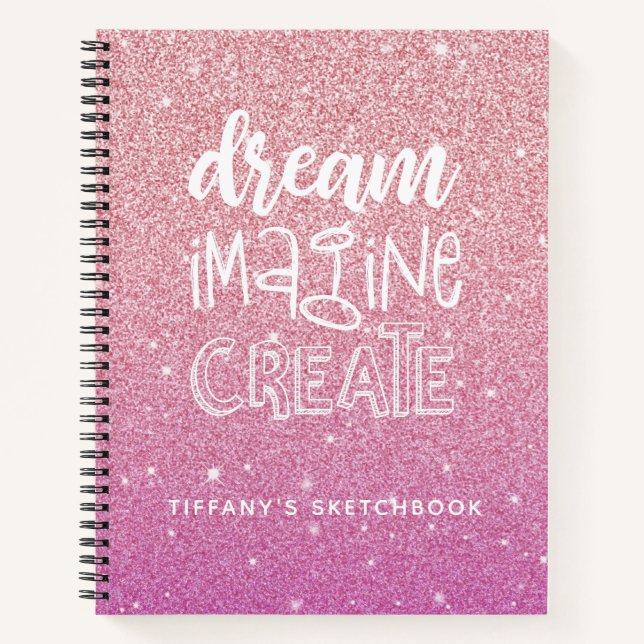 Cuaderno Purpurina Girly Pink Artist Sketchbook con nombre (Anverso)
