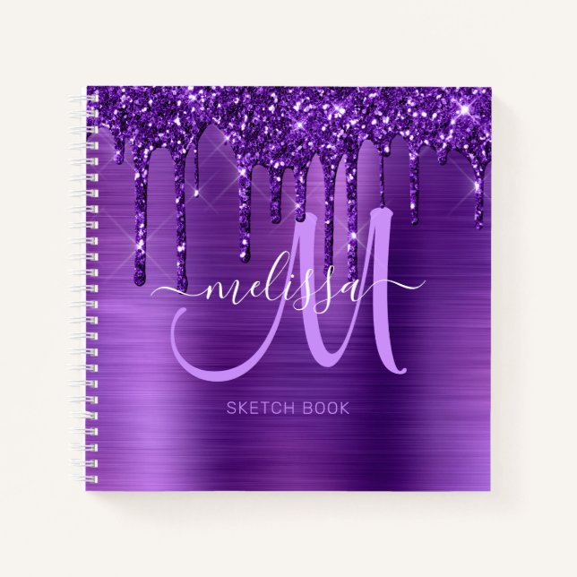 Cuaderno Purpurina Girly Purple Dripping Brush Metalizado S (Anverso)
