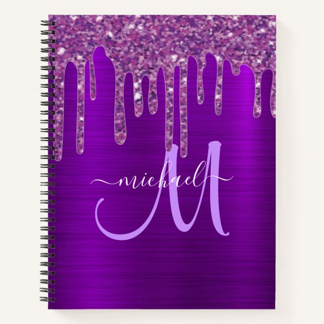 Cuaderno Purpurina Girly Purple Dripping monograma (Anverso)